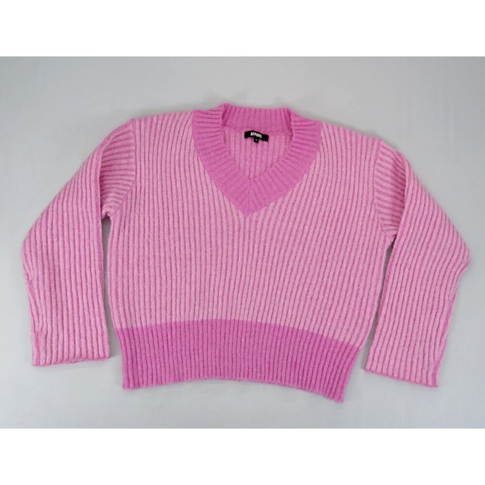 Apparis Anita Sweater Pink Women’s Medium V-Neck‎ Polyester Knit